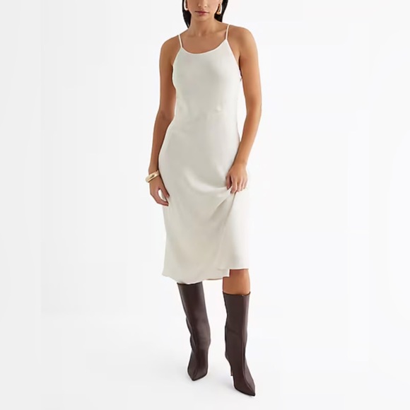 Express Dresses & Skirts - Express Ivory dress Satin Scoop Neck Downtown Cami Slip midi bride bridal